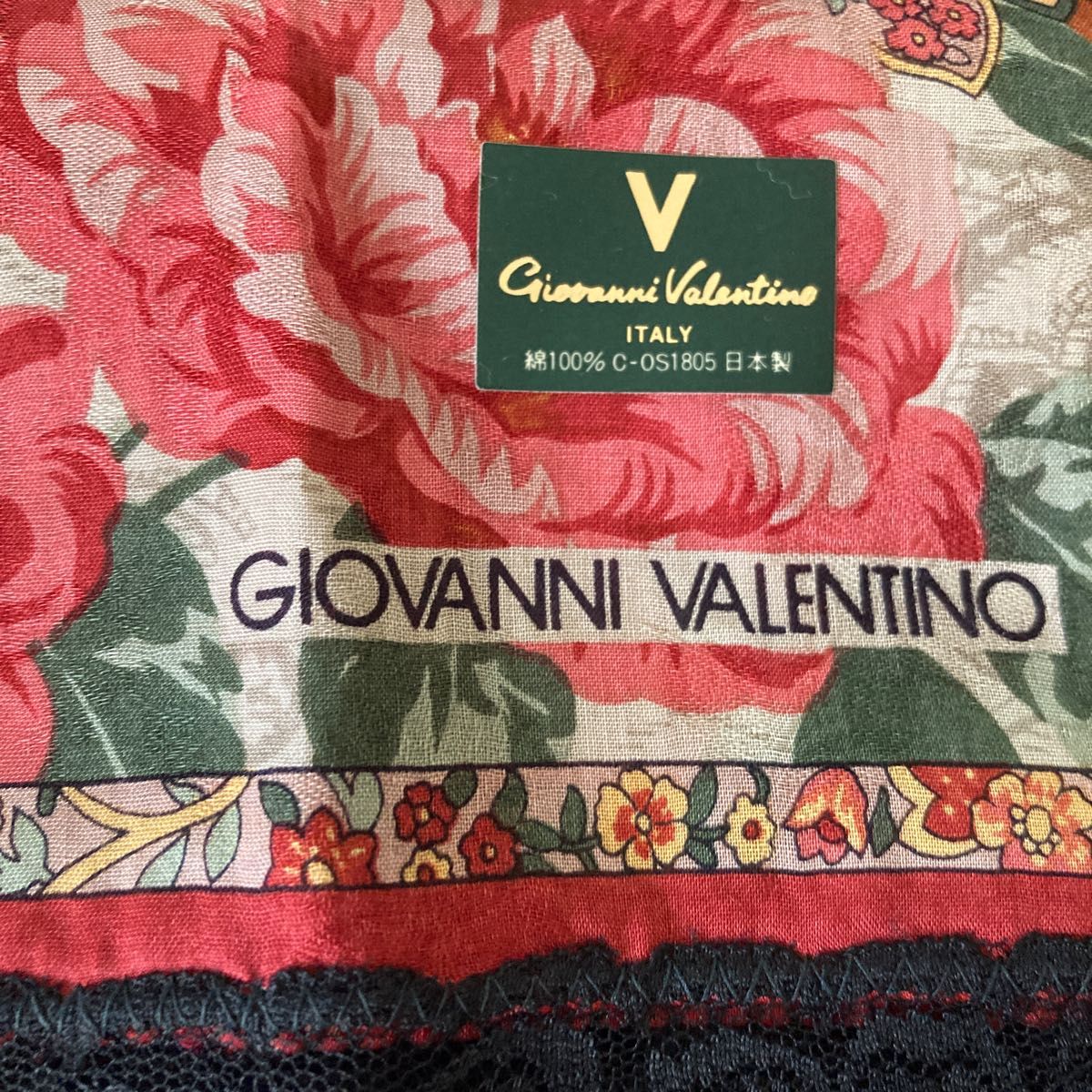 新品 Giovanni Valentino ITALY 綿100％ 日本製 ハンカチ 花 ピンク