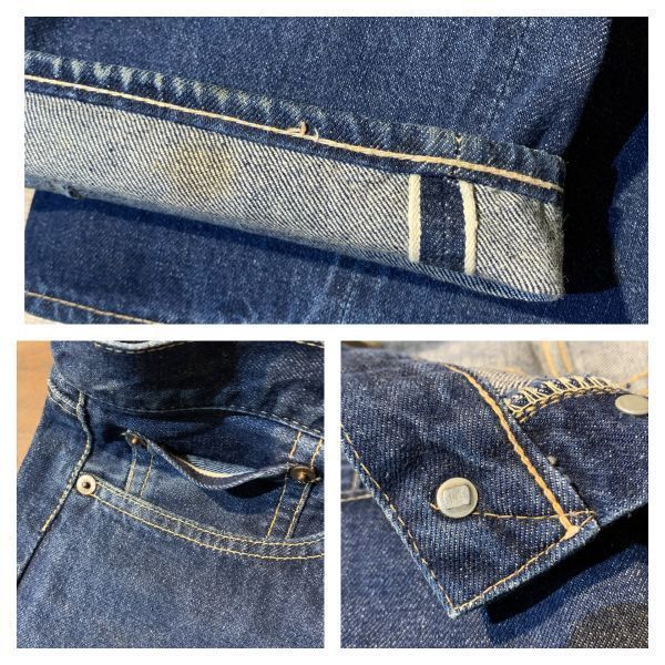 50s vintage Levi's リーバイス 501XX denim pants 両面タブ オフセット 通常R 刻印14 size実寸31×31 Vステッチ 隠しリベット 濃紺_画像5