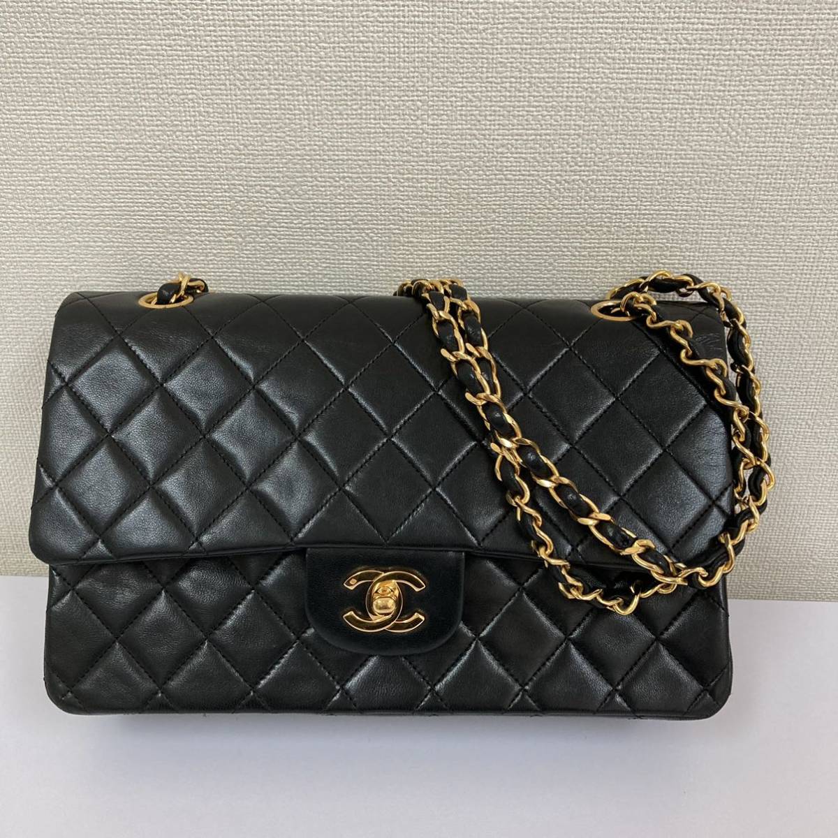 一円!0178 シャネル ダブルフラップ ダブルチェーン ラムスキン