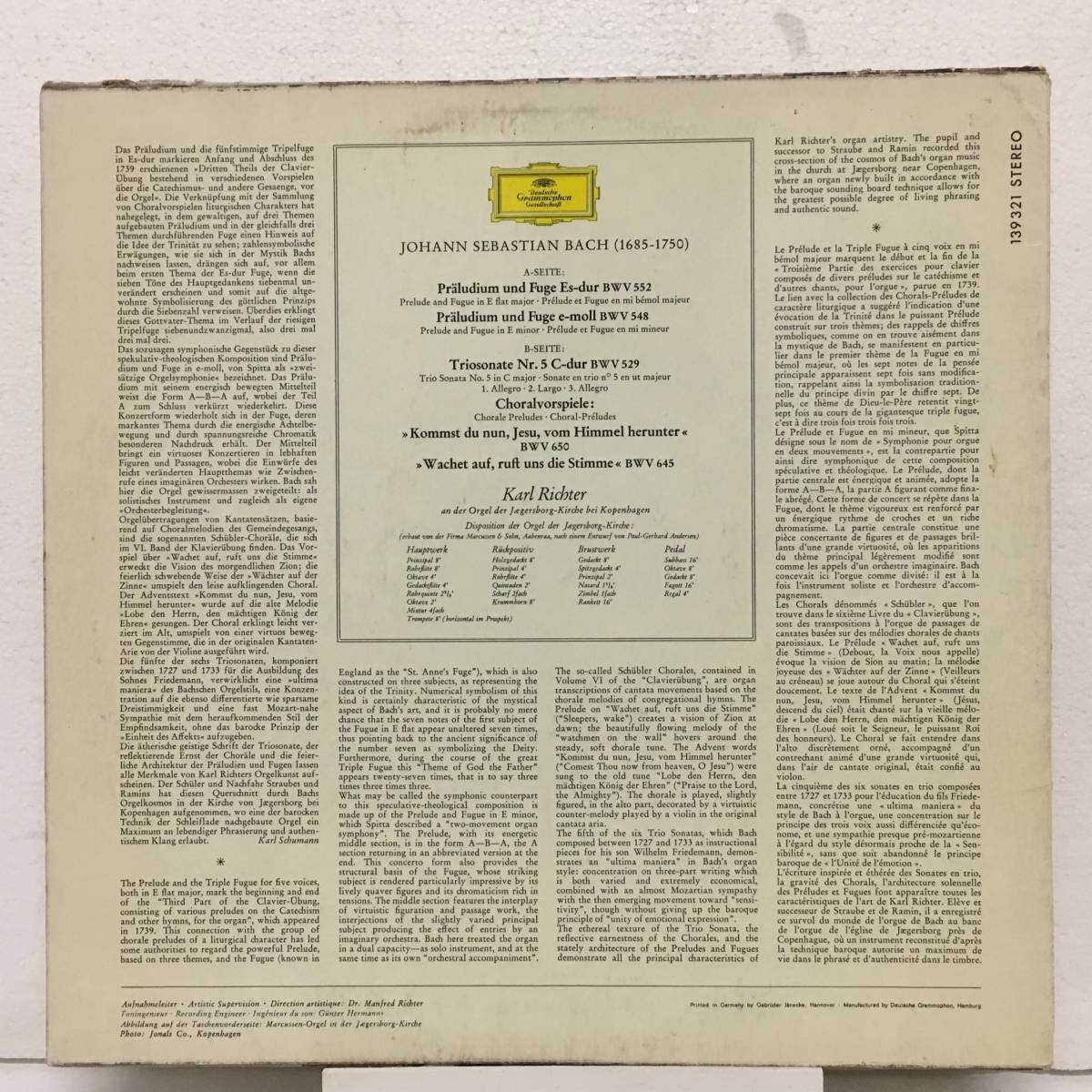  ◆ J.S.BACH KARL RICHTER ◆ DEUTSCHE GRAMMOPHON 独盤 深溝_画像2