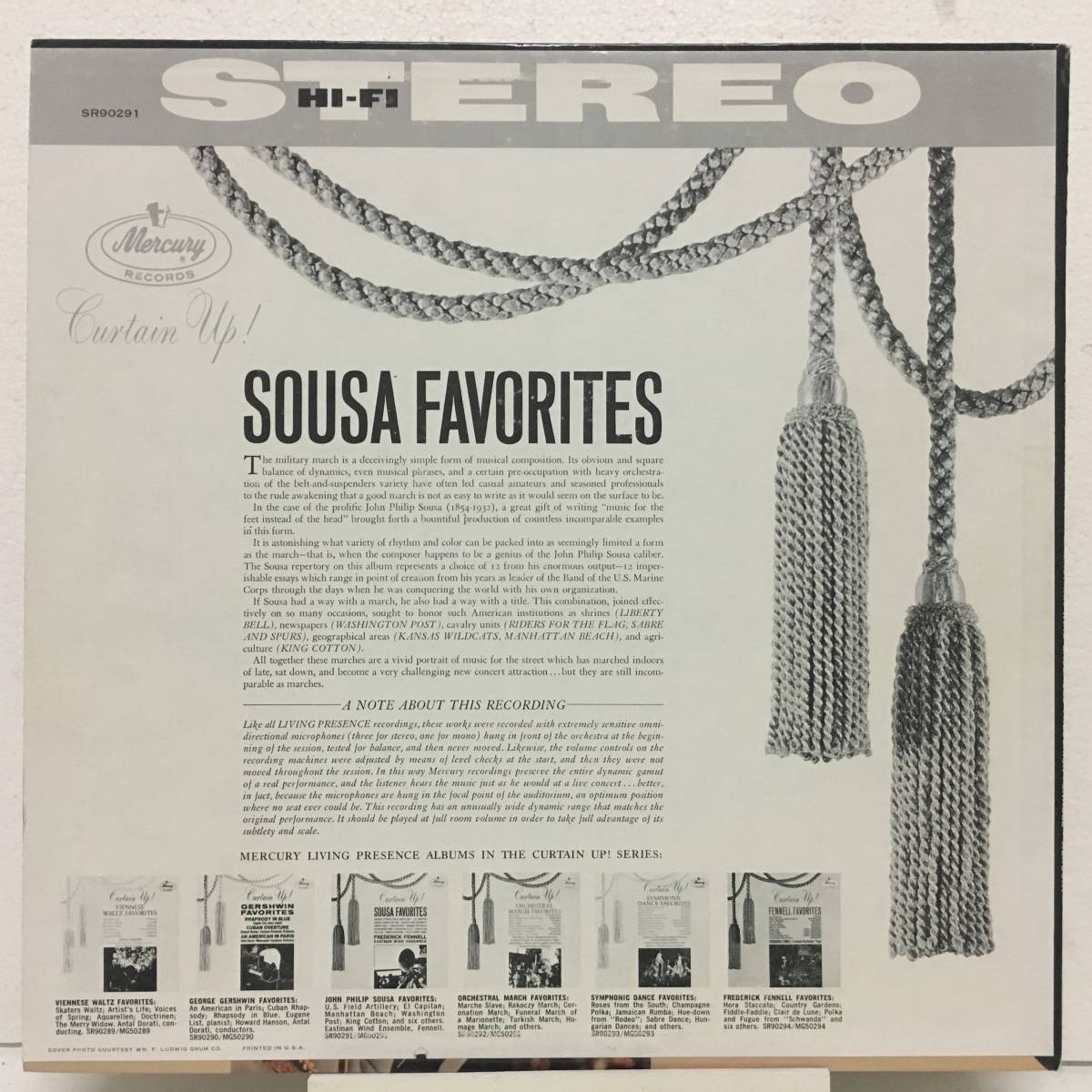 *CURTAIN UP! / SOUSA FAVORITES / FREDERICK FENNELL * MERCURY rice deep groove 