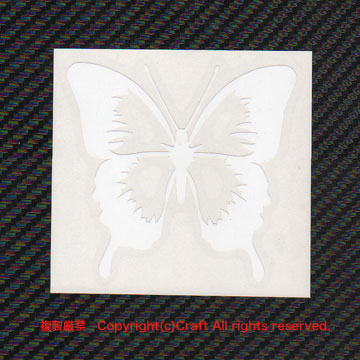 蝶 butterfly /大きめステッカー16×15cm(白）屋外耐候素材//_画像2