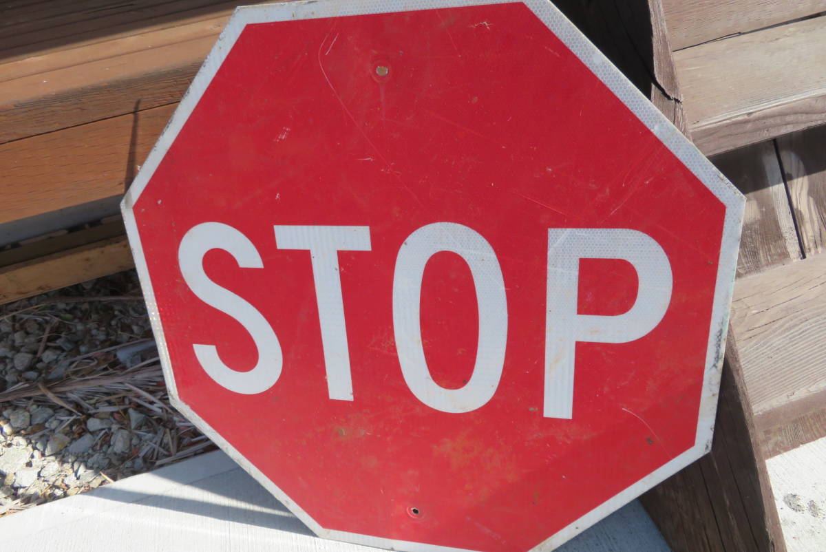 STOP ロードサイン 反射板 ヴィンテージ アメリカ 看板 道路標識 ガレージ インテリア USA USED（A-194） の画像2