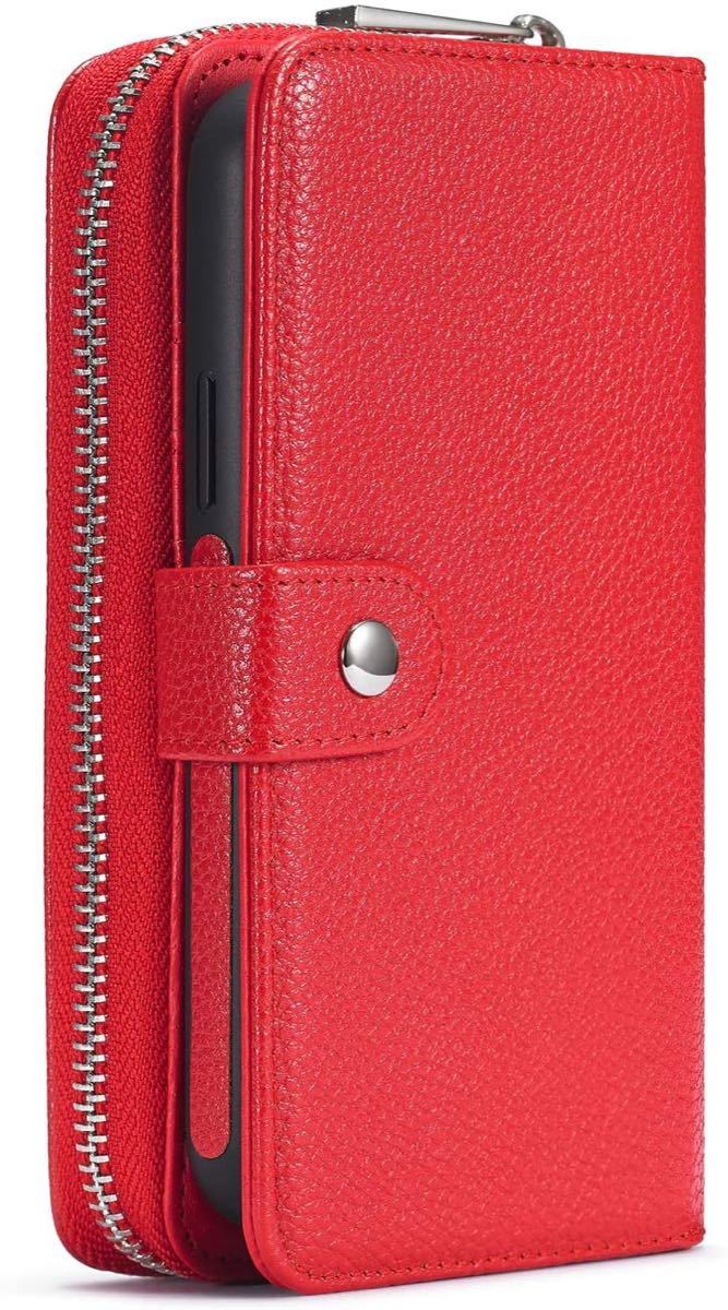 iPhone 13 レザーケース アイフォン13 ケース 手帳型 お財布付き カード収納 財布型 赤
