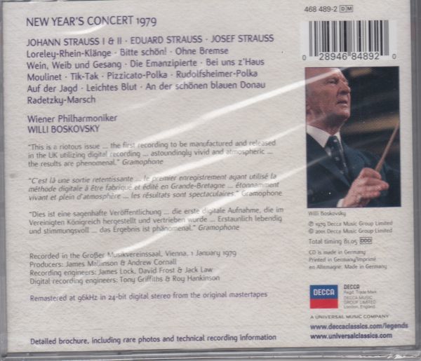 [CD/Decca]J.シュトラウスII:ワルツ「美しく青きドナウ」Op.314&J.シュトラウス:ラデツキー行進曲Op.228他/W.ボスコフスキー&VPO 1979.1.1_画像2