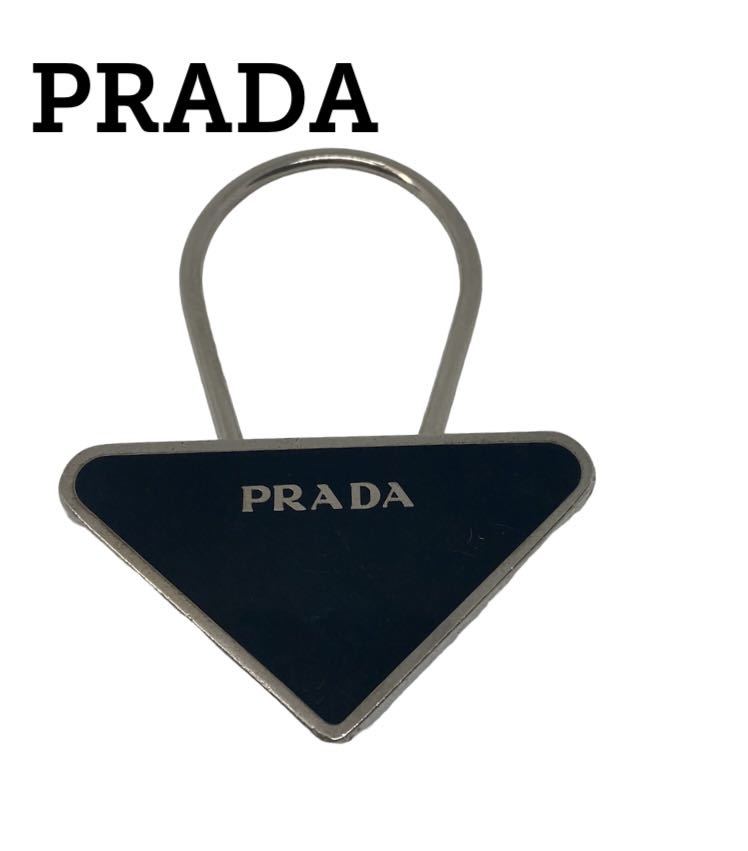 【即日発送】プラダ PRADA ロゴ キーリング キーホルダ バッグ チャーム M713 トライアングル プレート ブラック 黒_画像1