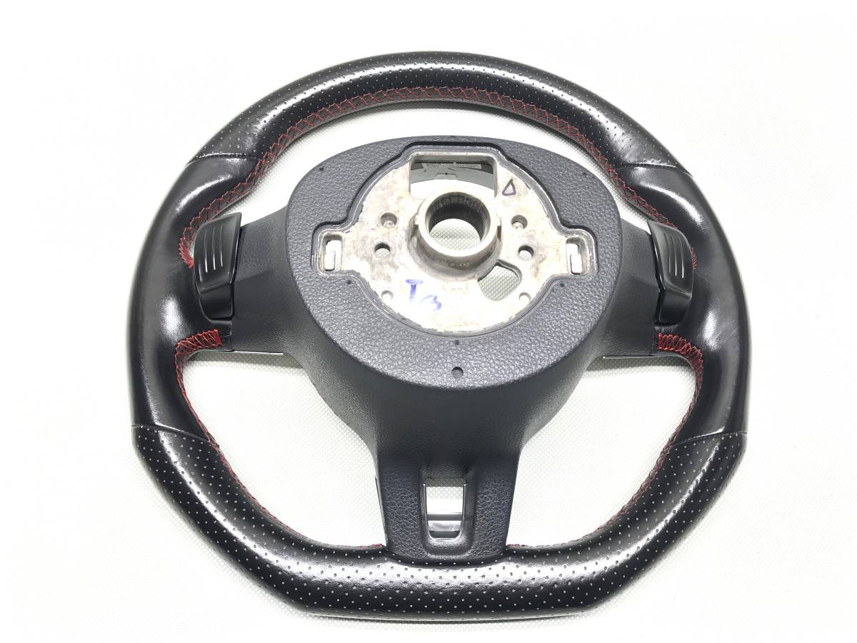 VW Golf 6 GTI (ABA-1KCCZ) steering gear steering wheel horn pad attaching leather / Paddle Shift attaching / red stitch 