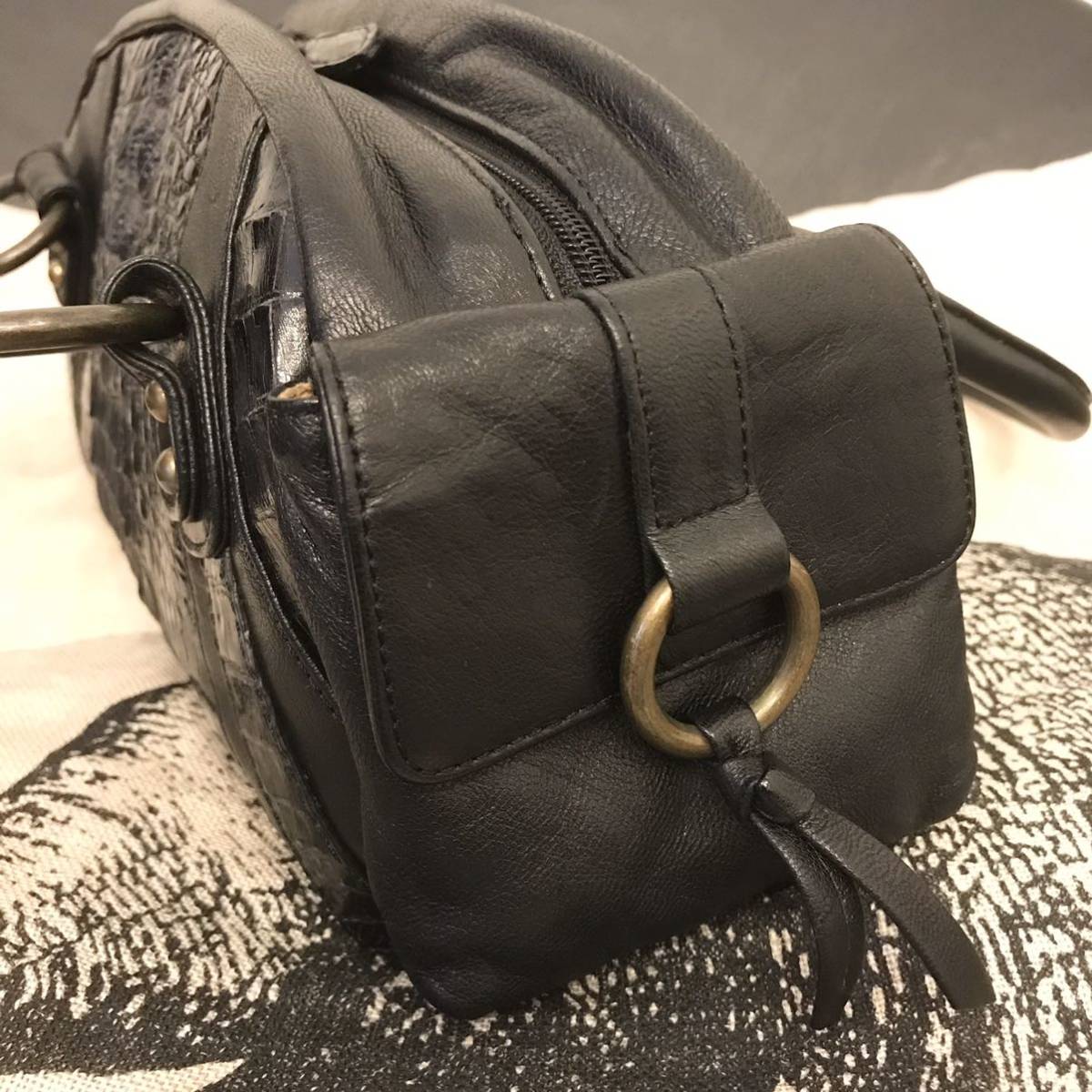 良品 リアル ワニ革 カイマン 柔らか山羊革 ハンドバッグ 黒|PayPayフリマ