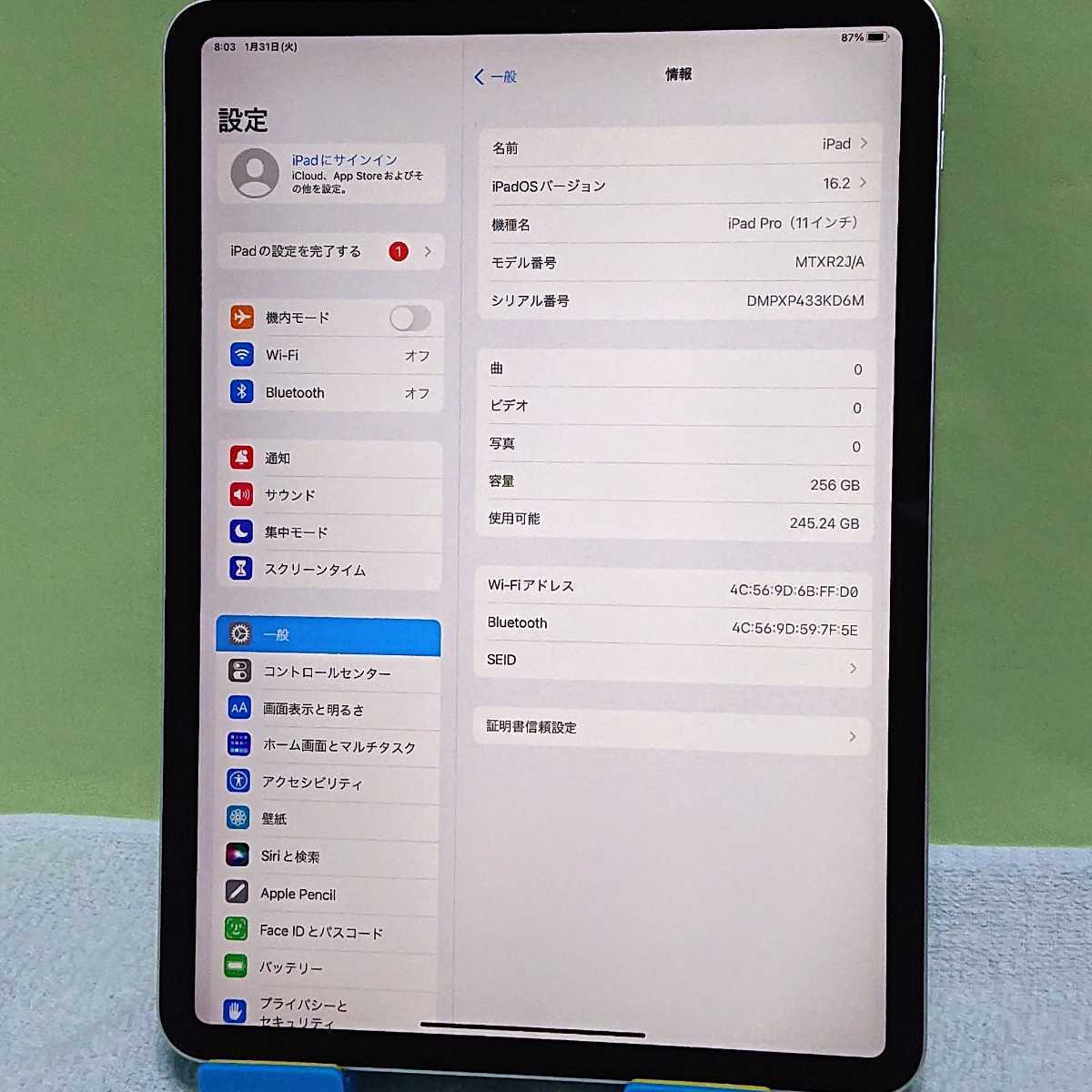 ゴッホ 星月夜 iPad Pro11 256GB 大容量 バッテリー容量テスト済み