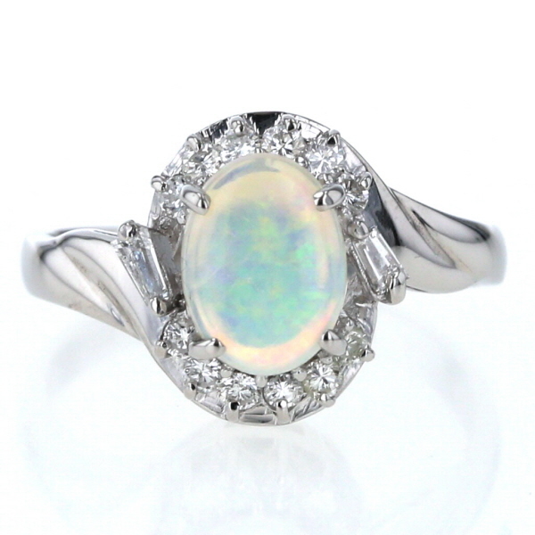 Pt950 プラチナ リング オパール0.82ct ダイヤモンド0.26ct カボション