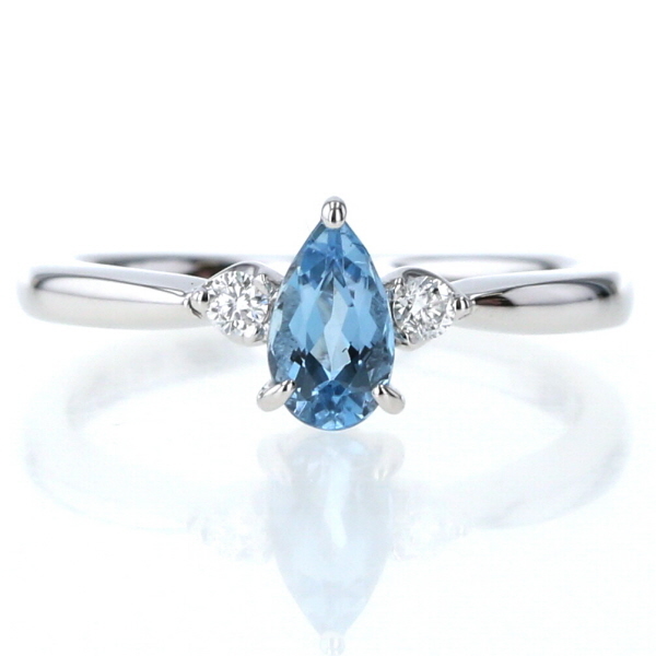 のダイヤモ K18WG ホワイトゴールド リング アクアマリン0.45ct