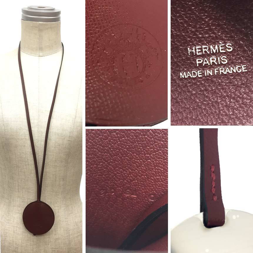 HERMES エルメス レザー ネックレス ミラー ミロワール ミラーペンダント チャーム ヴォー・マダム ルージュアッシュ aq7404_画像3