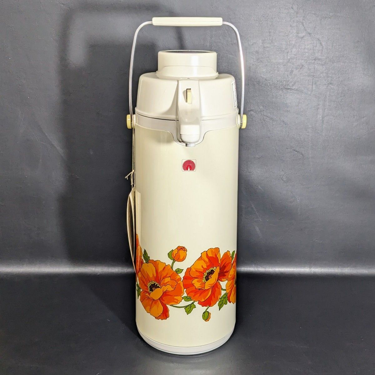 未使用 昭和レトロ当時物 ピーコック魔法瓶 孔雀印プッシュエアーポット 花柄 2.2L