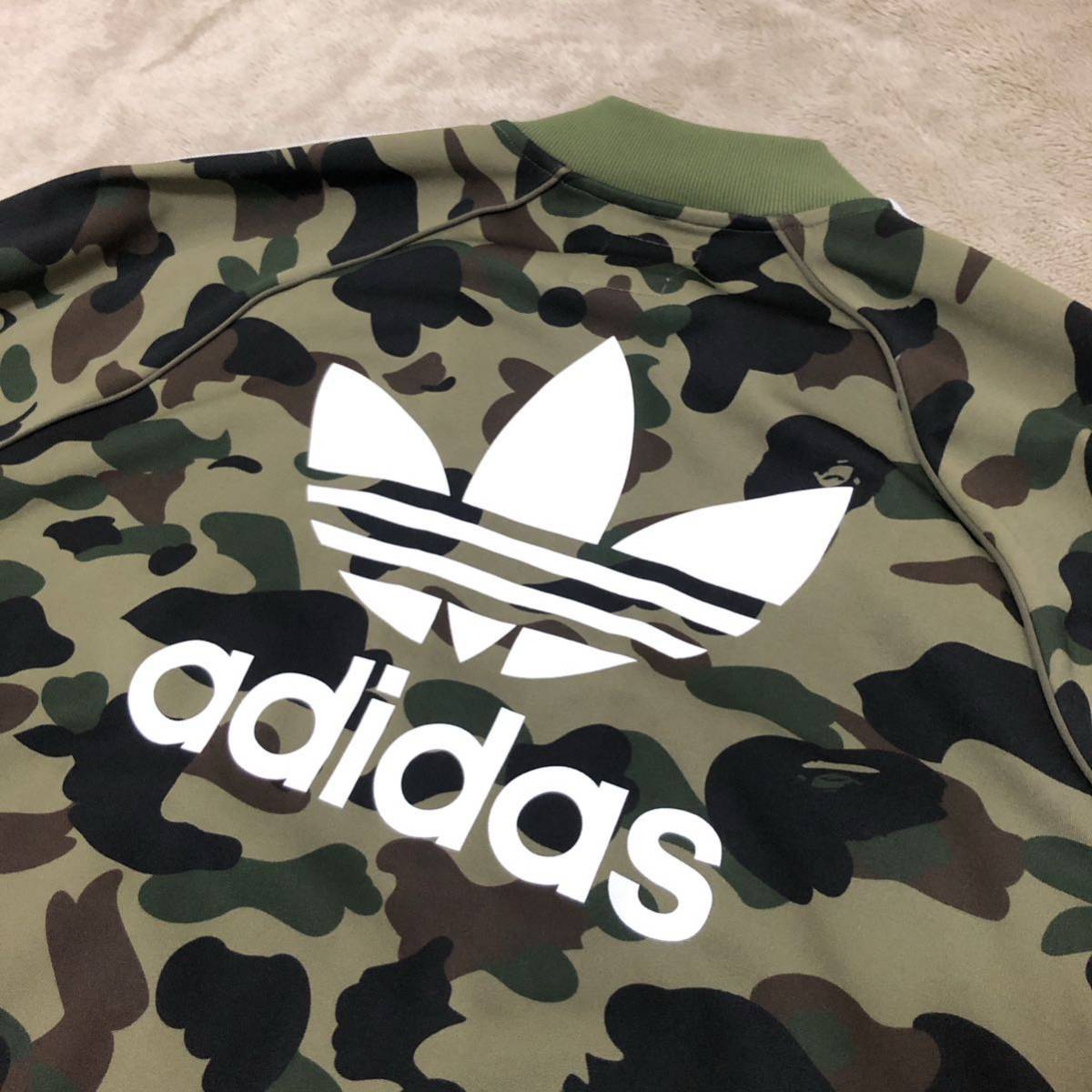 激レア★極美品 BAPE x adidas adicolor Track Top トラックジャケット 迷彩 カモフラ 緑 L トレフォイル A  BATHING APE アディダス コラボ