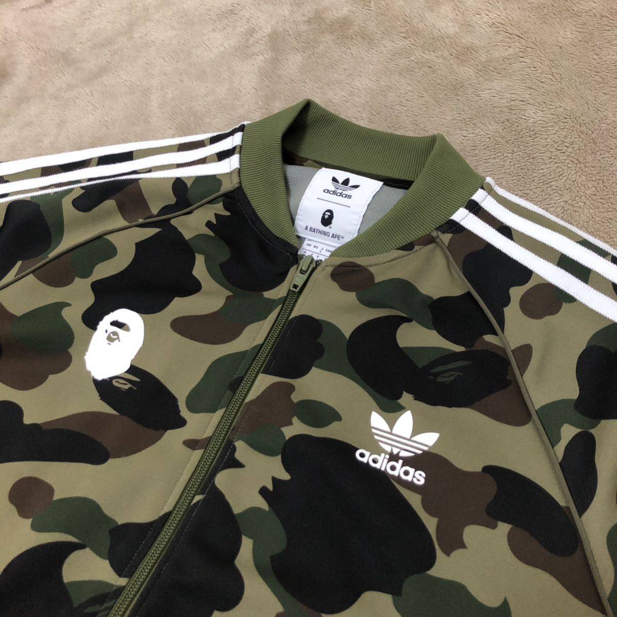 激レア★極美品 BAPE x adidas adicolor Track Top トラックジャケット 迷彩 カモフラ 緑 L トレフォイル A  BATHING APE アディダス コラボ