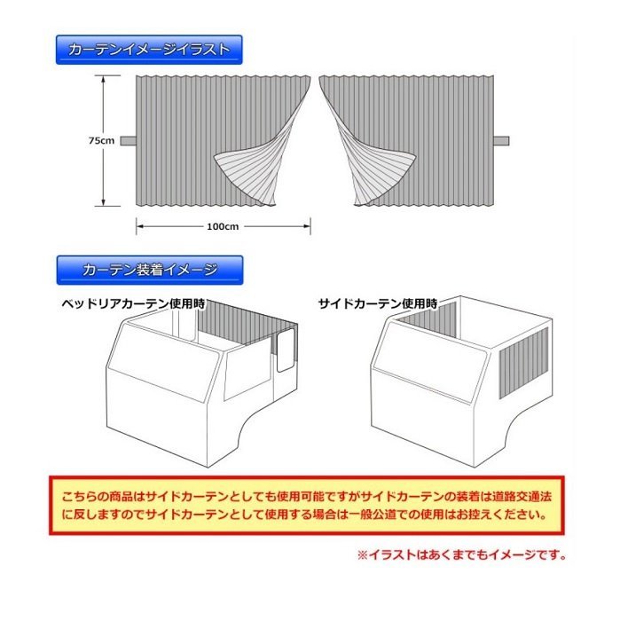 トラック用品 歌舞伎 ベッドサイドカーテン シルバー 1000mm x 750mm アコーディオン式2枚入り/プロフィア スーパーグレート【送料800円】_画像4