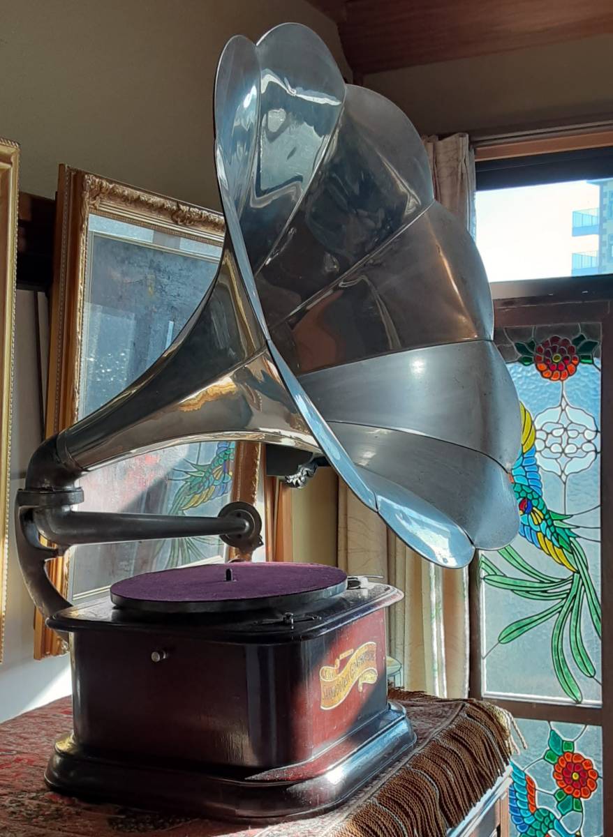 ヤフオク! - ☆大型☆三光堂ラッパ型蓄音機☆金属製【クロームメッキ