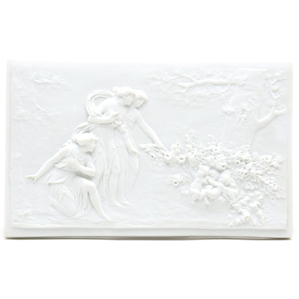 セーブル(Sevres) 壁飾り 愛の巣 白磁 ビスケット 女性と天使達 浅浮き彫りプラーク 2003年復刻 フランス製 新品