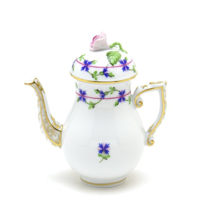 ヘレンド(Herend) コーヒーポット(ミニ)薔薇飾り 小さな矢車菊の ヘレンド(Herend) コーヒーポット(ミニ)薔薇飾り 小さな矢車菊の