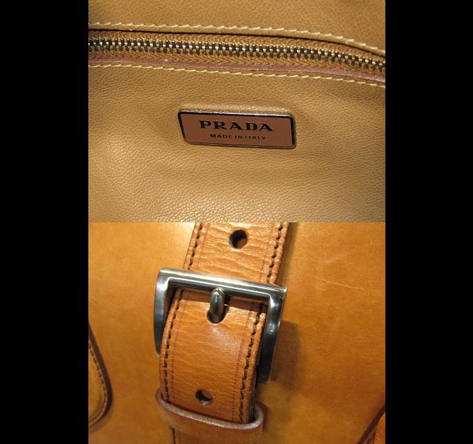 最安 Y送料無料△585【PRADA プラダ】レザー キャメル/シルバー バッグ