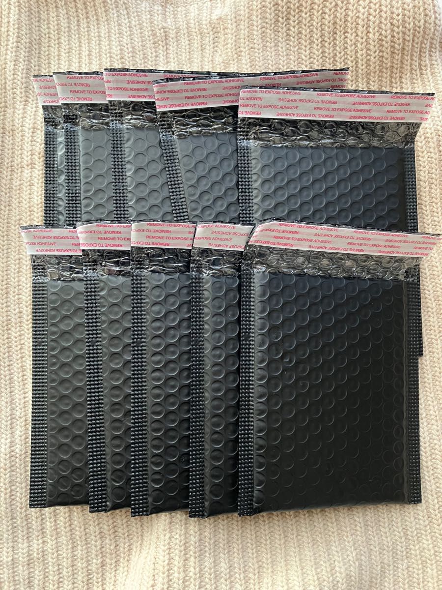 クッション封筒 10枚 ブラック梱包資材 プチプチ 袋 テープ付き