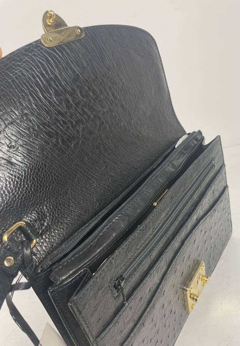 * tag attaching beautiful goods MORESCHI ITALY OSTRICH BLACK SECOND BAG leak ski Ostrich total leather second bag black clutch bag *