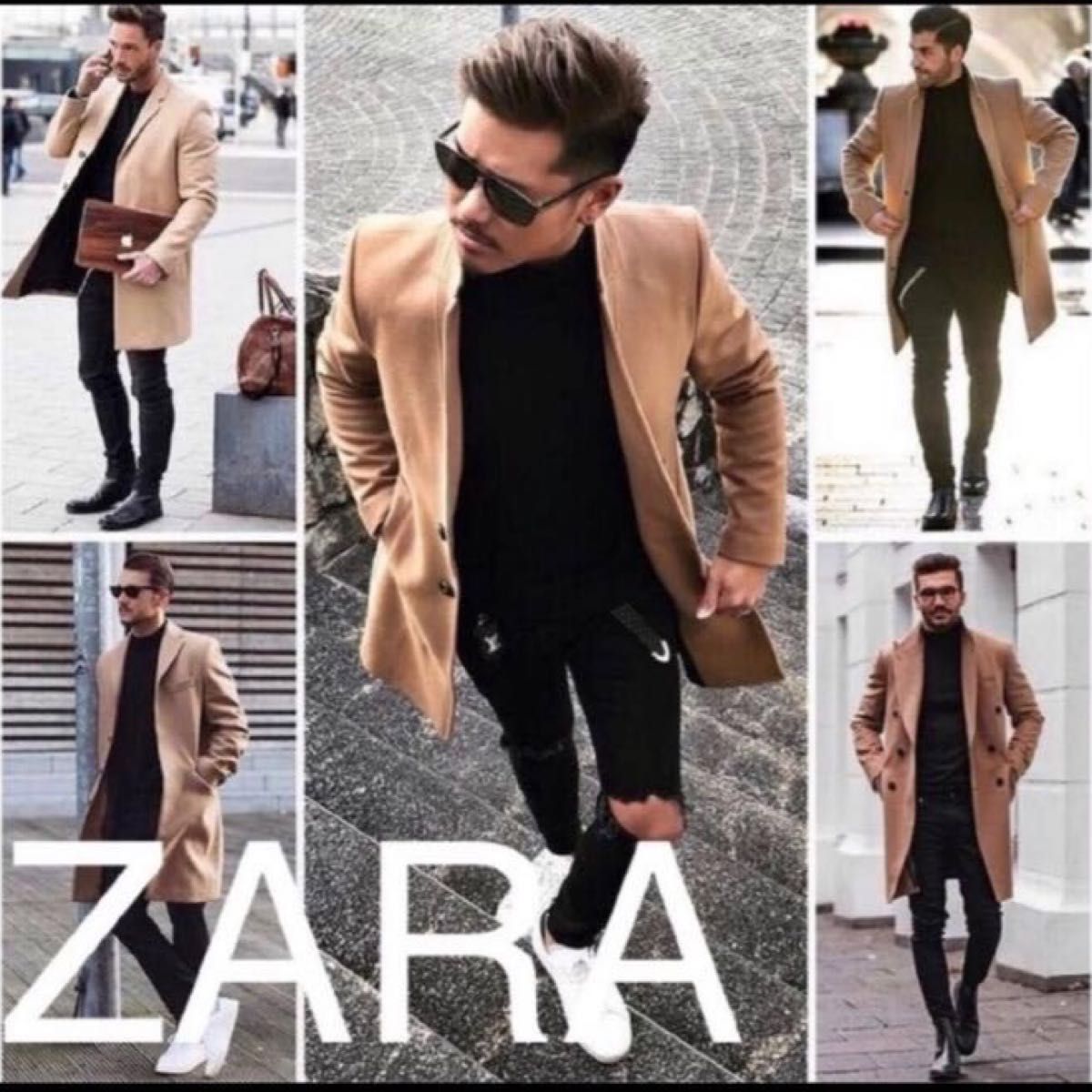 美品 ZARA 立襟 ベージュ ロングコート チェスター キャメル 美品 ZARA 立襟 ベージュ ロングコート チェスター キャメル