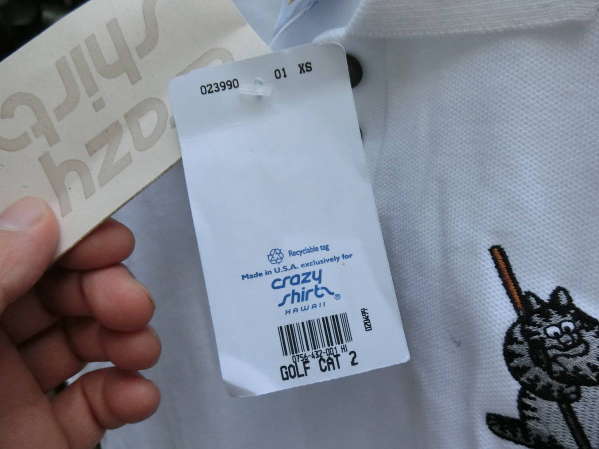 USA製 クレイジーシャツ crazy shirts クリバンキャット  ポロシャツ アメリカ製 タグ付きデッドストック ハワイ ゴルフ 鹿の子地の画像7