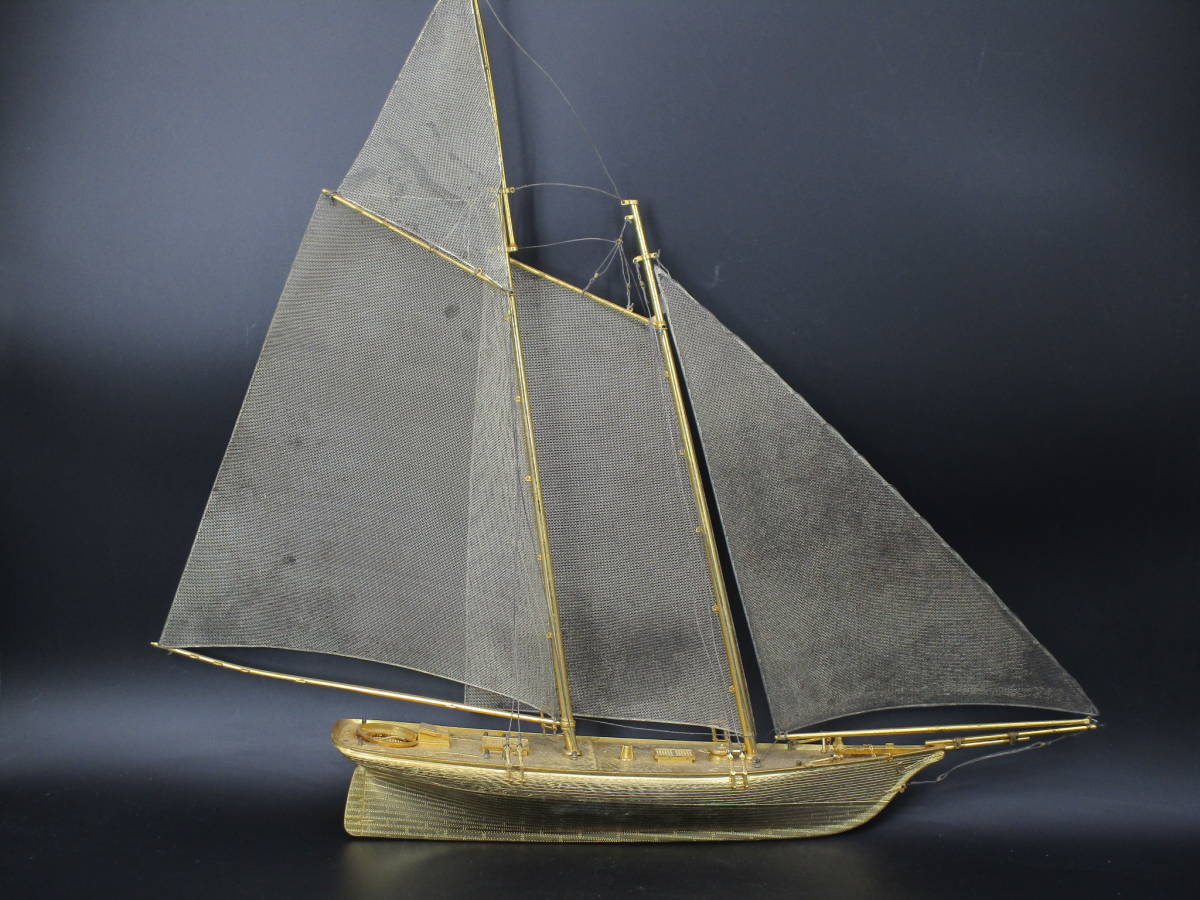 真鍮製 帆船 ヨット 模型 置物 1.3Kg 高さ50cmの画像1