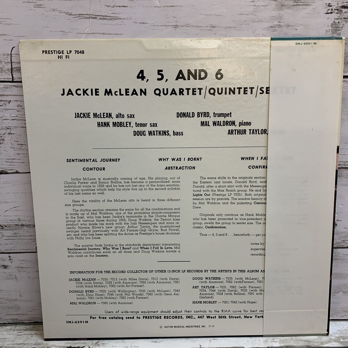 【中古品】ジャッキー・マクリーン / 4,5&6 帯付 LPレコード Jackie Mclean SMJ-6591 PRESTAGE HI-FI ジャズ_画像3