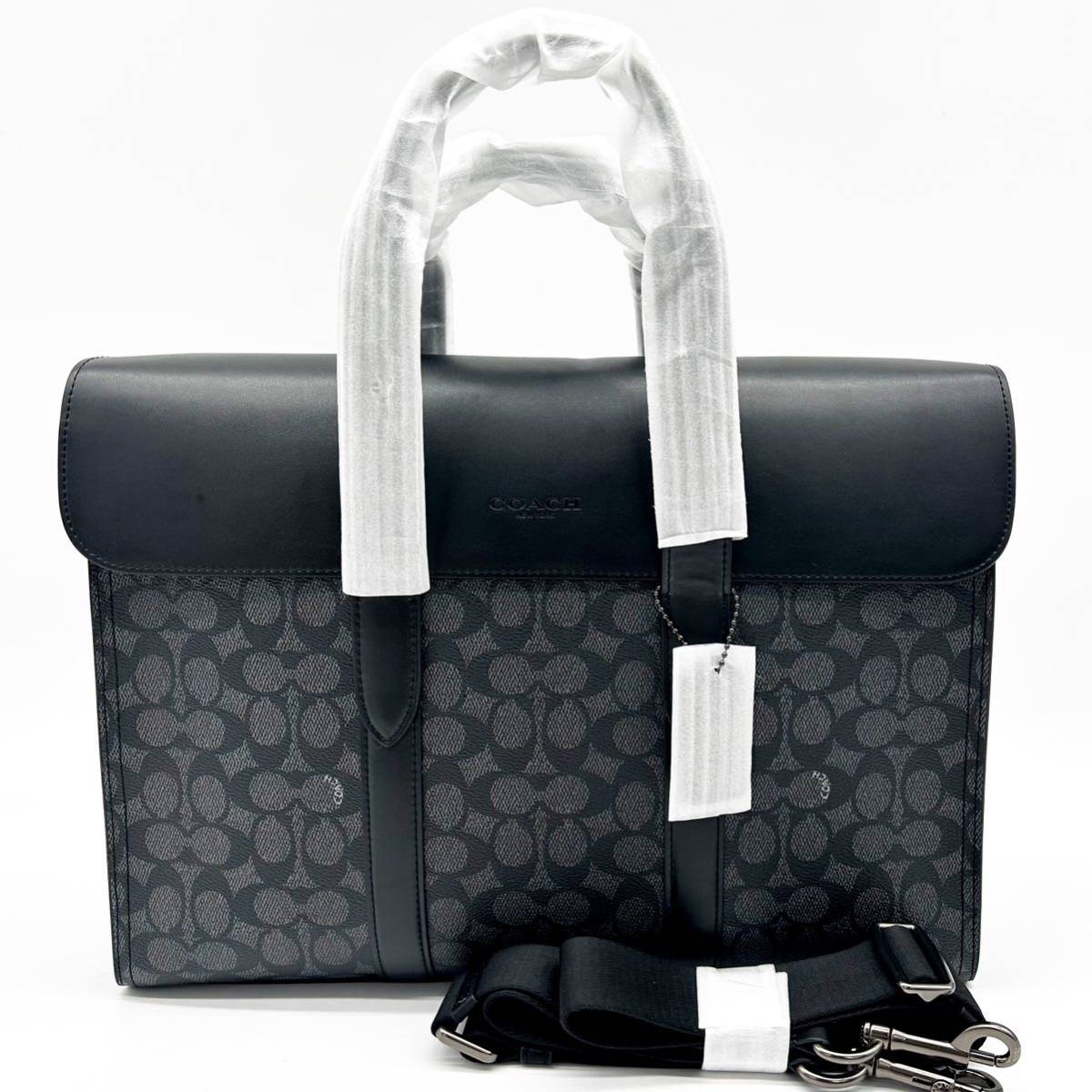 コーチ【新品未使用】COACH ビジネスバッグ ブリーフケース ショルダー メトロポリタン シグネチャー 2way A4収納可能 チャーム 保存袋付き