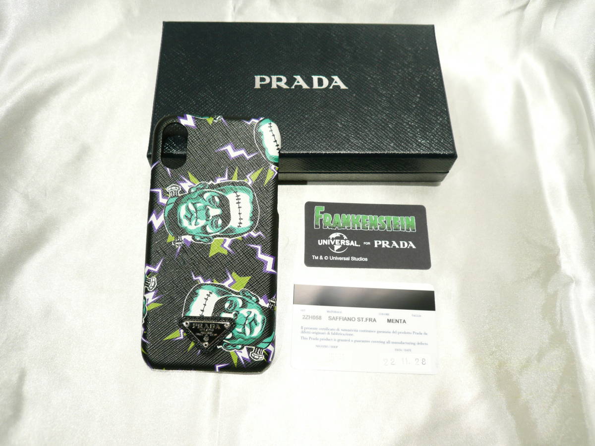 ☆PRADA プラダ サフィアーノ iPhone X　アイホンケース ユニバーサルスタジオ コラボ 美品 フランケン ☆_画像1