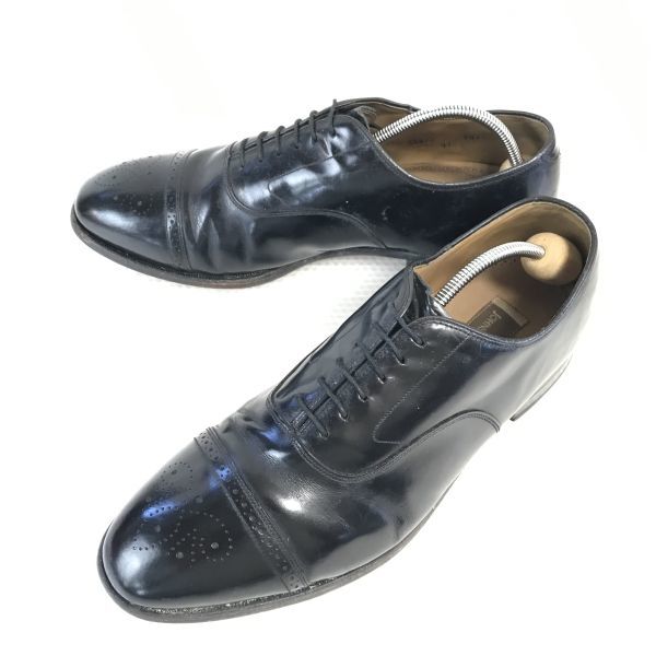 Vintage★ジョンストン＆マーフィー★ガラスレザー/本革/ストレートチップ/キャップトゥ【10.5EEE/28.5/黒/BLACK】dress shoes◆A-24