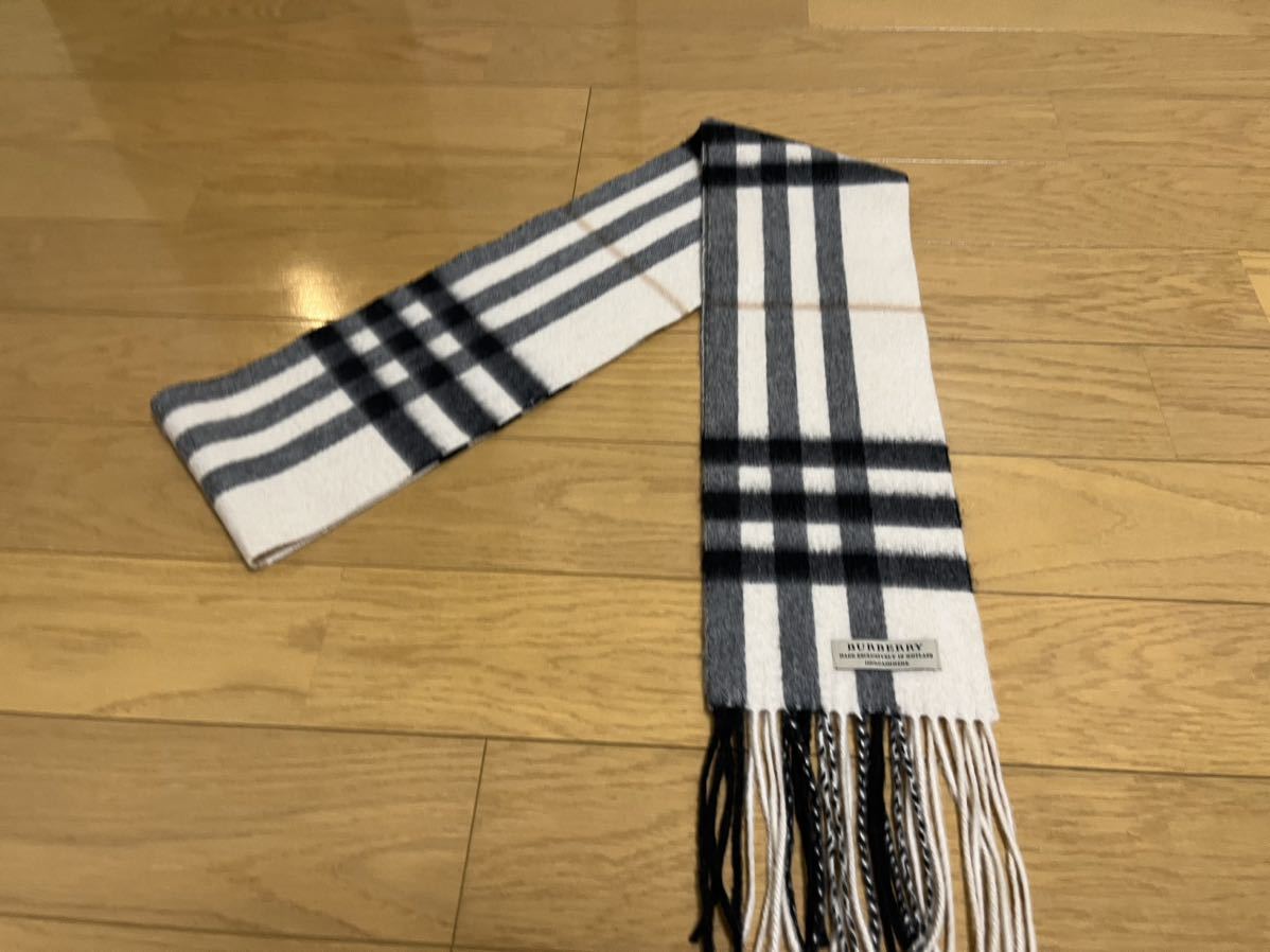 上品 BURBERRY バーバリー マフラー カシミア100％ アイボリー