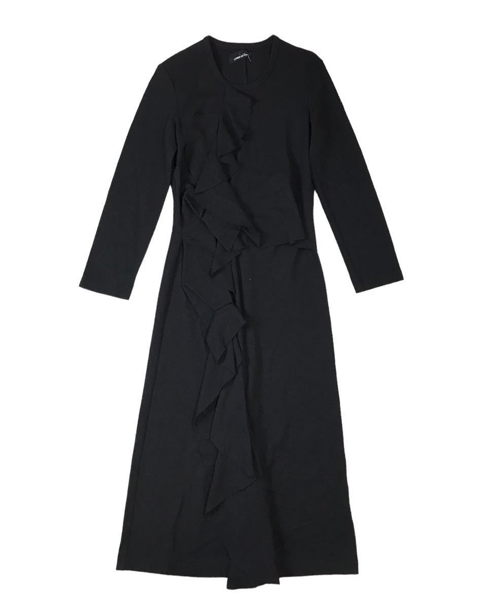 (D) 美品 tricot COMME des GARCONS トリココムデギャルソン 97AW 90s フリル装飾 ウール ロング ワンピース ブラック_画像1