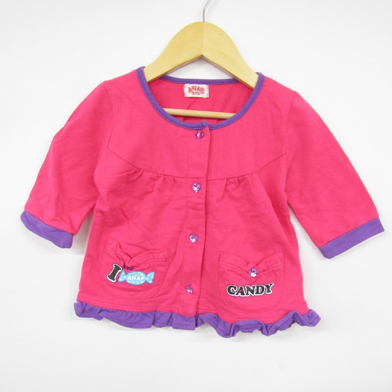  Anap Kids обратная сторона шерсть тренировочный трикотажный джемпер с длинным рукавом передний открытие перо ткань для девочки 100 размер розовый фиолетовый Kids ребенок одежда ANAP KIDS