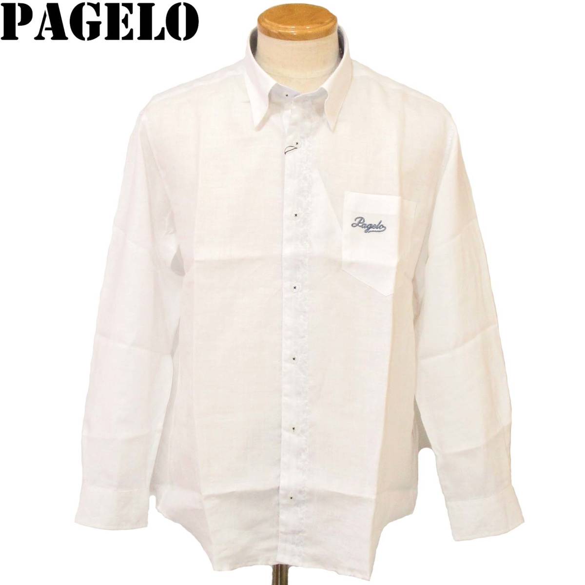 ★PAGELO★SALE 麻100％オープンシャツ【白LL】春夏モデル 21111407 パジェロ