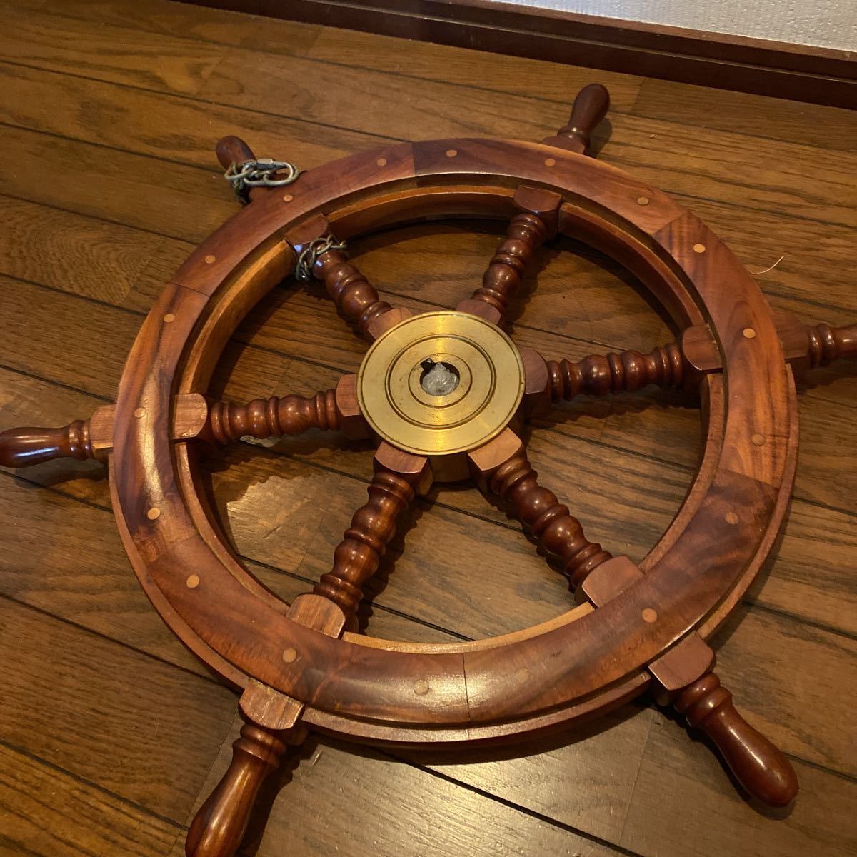操舵輪  ラット 船のハンドル 木製 アンティーク インテリア