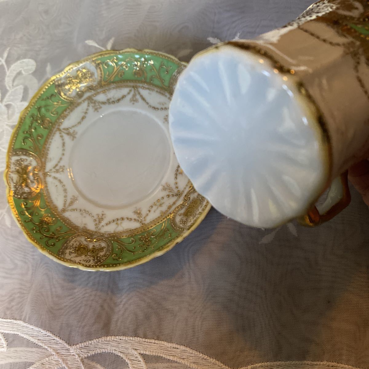  Old Noritake клен шоколад cup & блюдце золотой пик золотой пункт пик блестящий . интерьер незначительный царапина есть время ограничено последний ликвидация специальная цена 