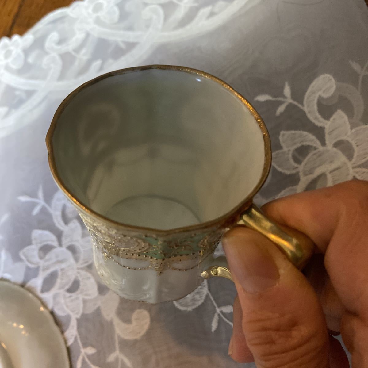  Old Noritake клен шоколад cup & блюдце золотой пик золотой пункт пик блестящий . интерьер незначительный царапина есть время ограничено последний ликвидация специальная цена 