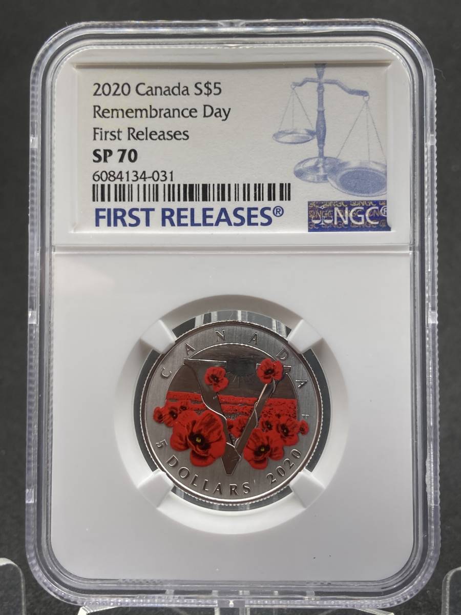 【最高鑑定 SP70 First Releases】2020年 Remembrance Day レッド・ポピー 戦没者追悼記念日 カナダ 銀貨 ＄5 NGS _画像1