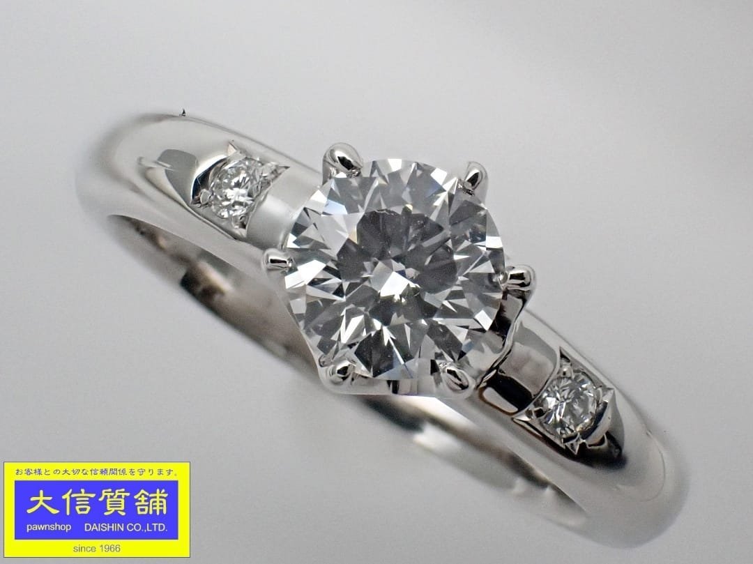 【値下げ】 プラチナ PT900 ダイヤリング C-8798 【送料無料】 中古A+ 5.2g 10.5号 EXCELLENT VS-2 Eカラー 0.04ct D0.516ct プラチナ台
