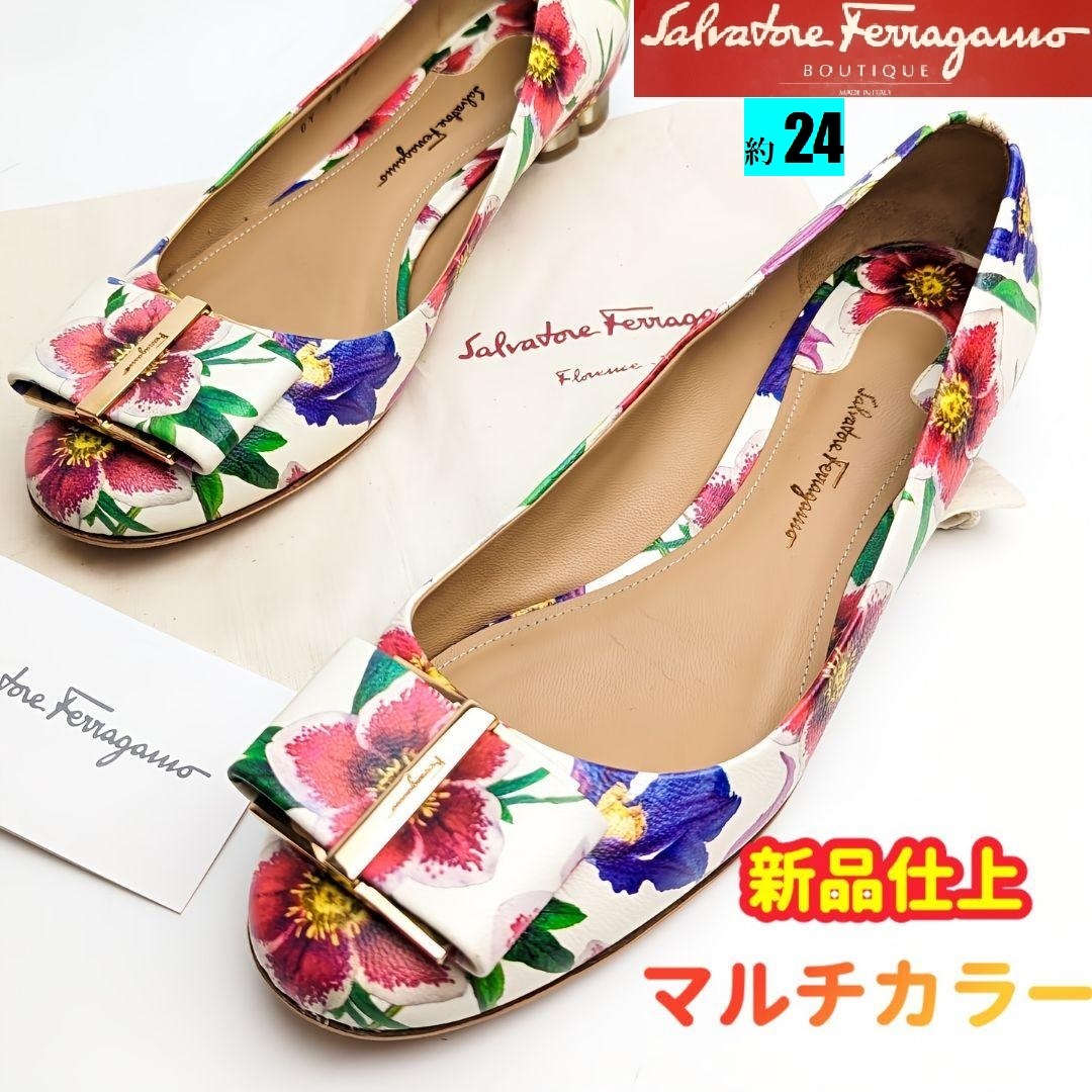 スペシャルオファ ピカピカ新品仕上フェラガモFerragamo 1/2D フラワー柄パンプス6 6ハーフ スペシャルオファ ピカピカ新品仕上フェラガモFerragamo 1/2D フラワー柄パンプス6 6ハーフ
