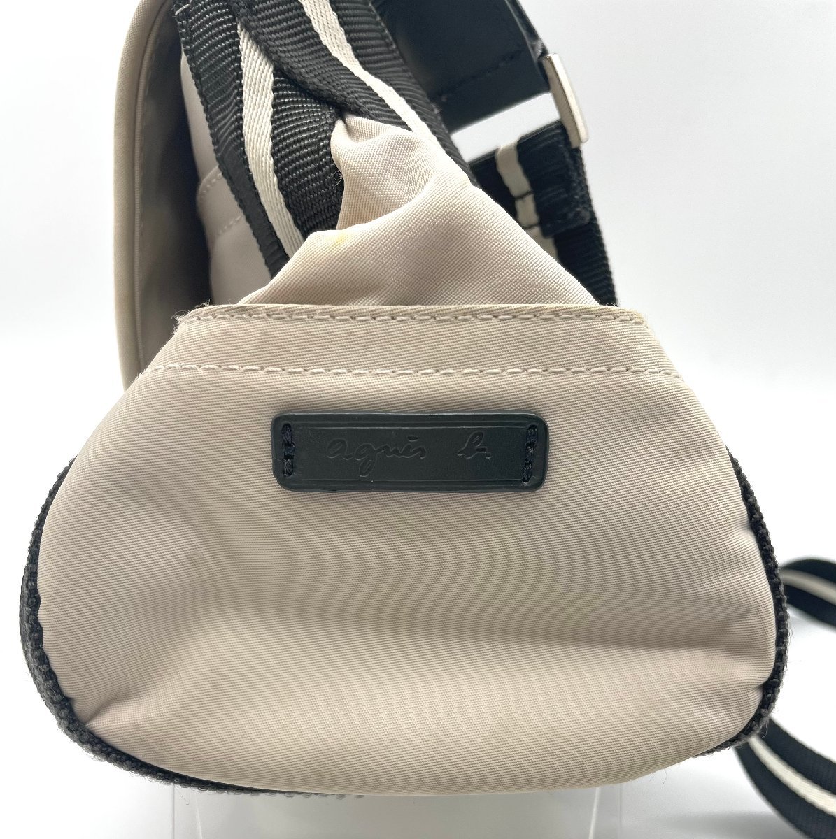 ^ Agnes B agns b nylon diagonal .. shoulder bag beige 