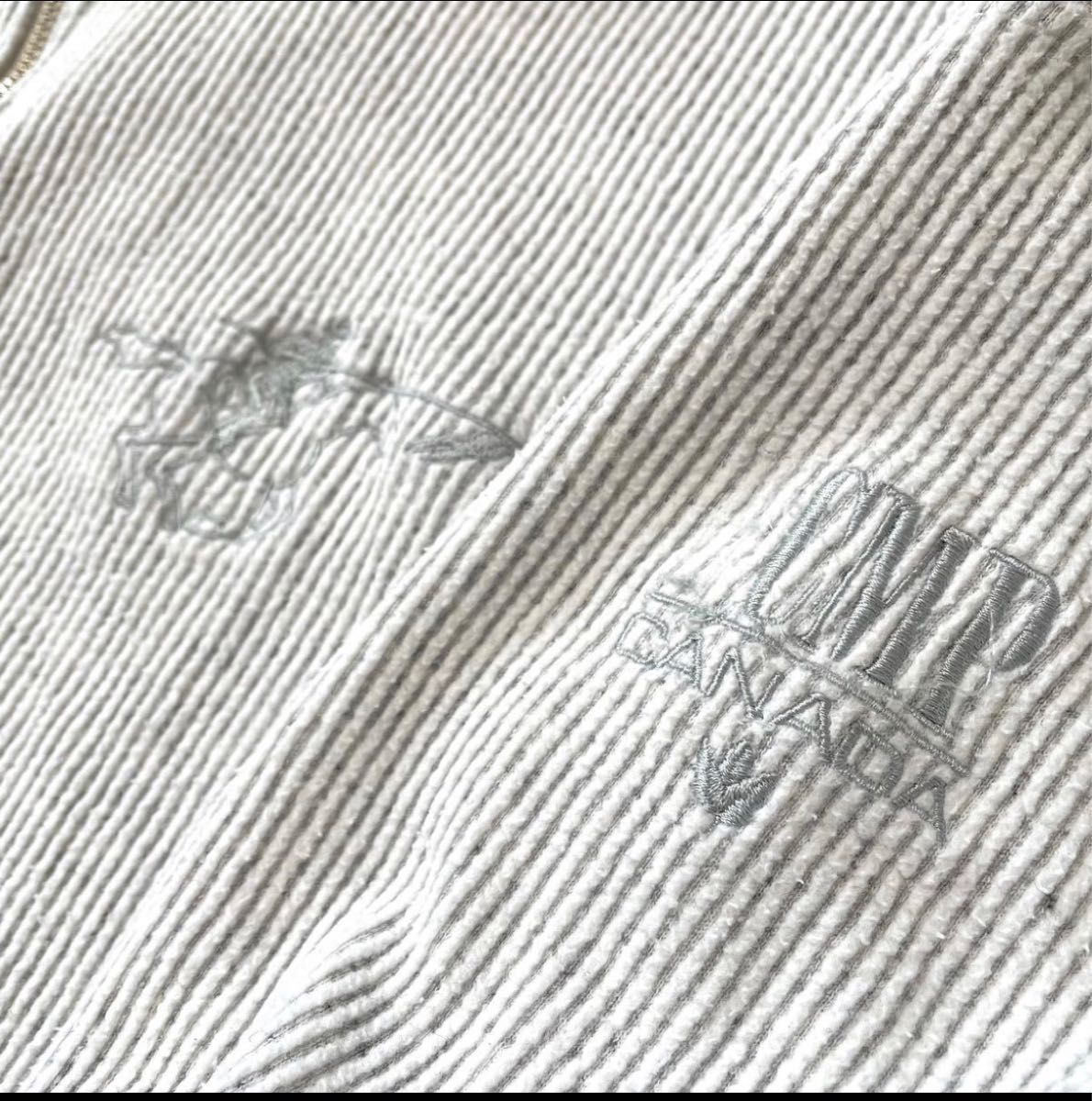 【USA古着】ハーフジップ カナダ 刺繍ロゴ ワンポイントロゴ スウェット 立体 ストライプ プルオーバー XL相当 US古着