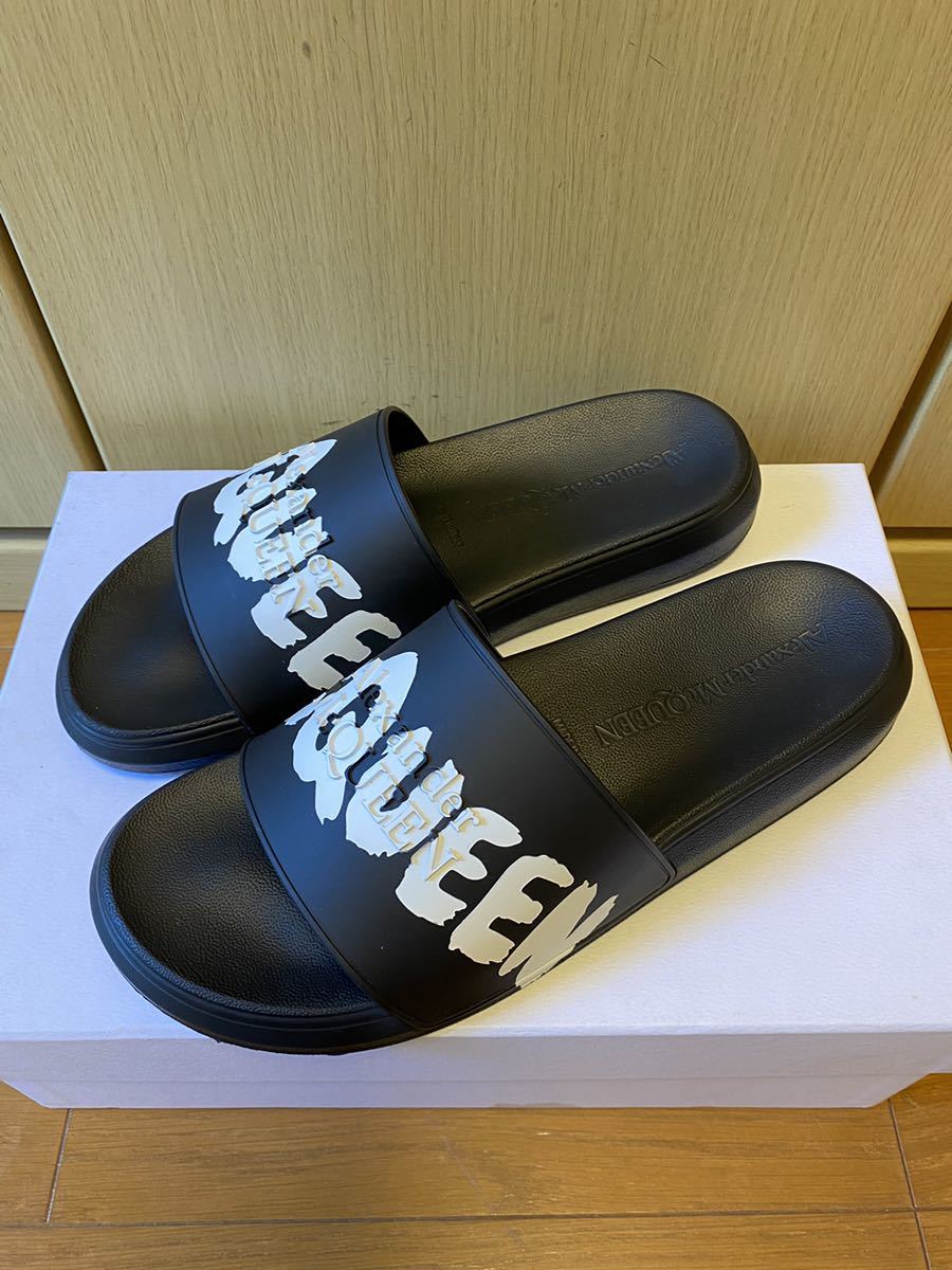 正規新品 ALEXANDER McQUEEN アレキサンダーマックイーン グラフィティ ロゴ ラバー サンダル 黒 43_画像6