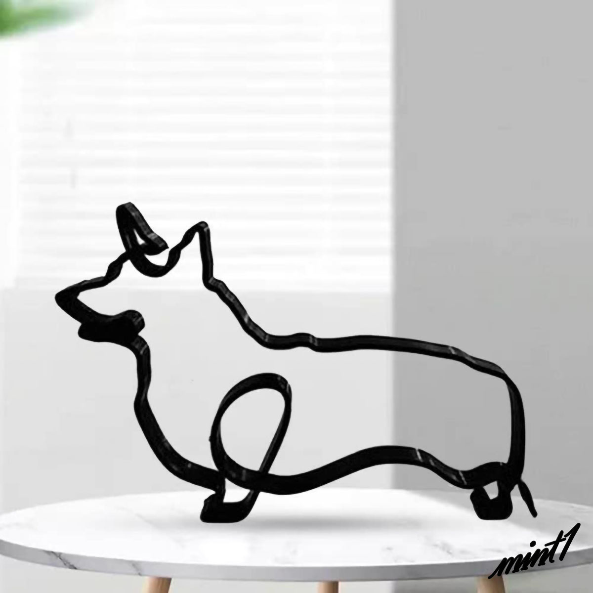 【今にも動き出しそうな】 コーギー型 オブジェ インテリア 抽象画 ワイヤーアート シンプル ブラック 置物 犬 ドッグ リビング 玄関