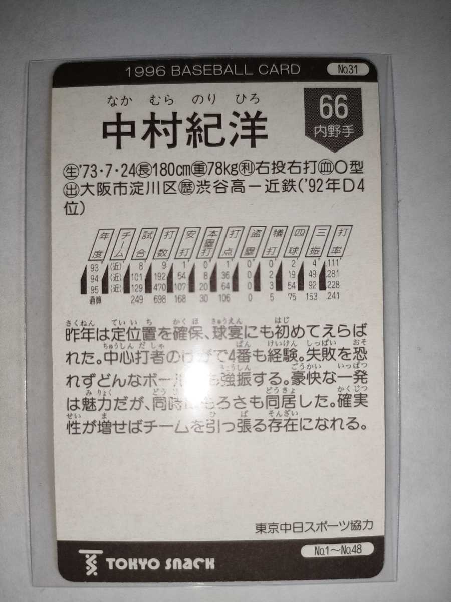 中村紀洋　96 カルビープロ野球チップス　No.31 近鉄バファローズ_画像2