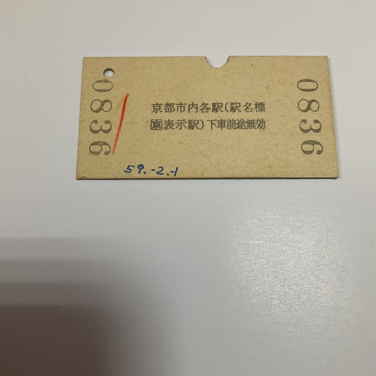 【送料無料】国鉄 硬券切符　昭和59年発行　乗車券 新下関〜京都市内ゆき