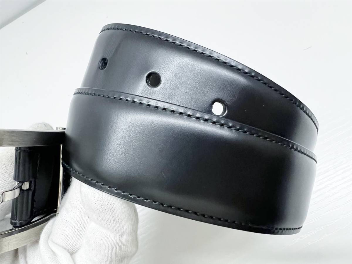 美品 BVLGARI ブルガリ アショーマ レザー ベルト 黒 77~87cm 今